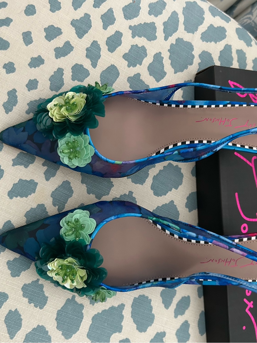 Betsey Johnson Pump in Shades of Blue With Green Appliqués. - Picture 4 of 6